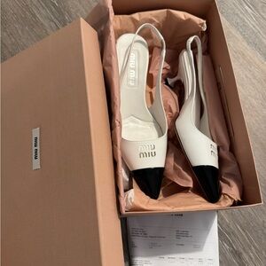 Miu Miu Black and White Women's Slingback Shoes 37.5